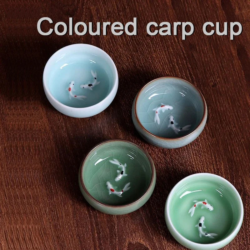 60Ml Crackle Golden Fish Celadon Porcelain Teacups Delicate Longquan Tea Cup Bowl Kungfu Serviceable Chinese Tea Cup Tea Making