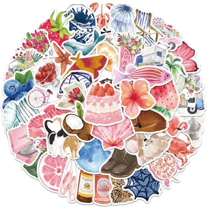 50/100Pcs Watercolor Dairy Stickers Decals for Phone Laptop Scrapbook Luggage Helmet DIY Graffiti Aesthetic Stickers Gifts