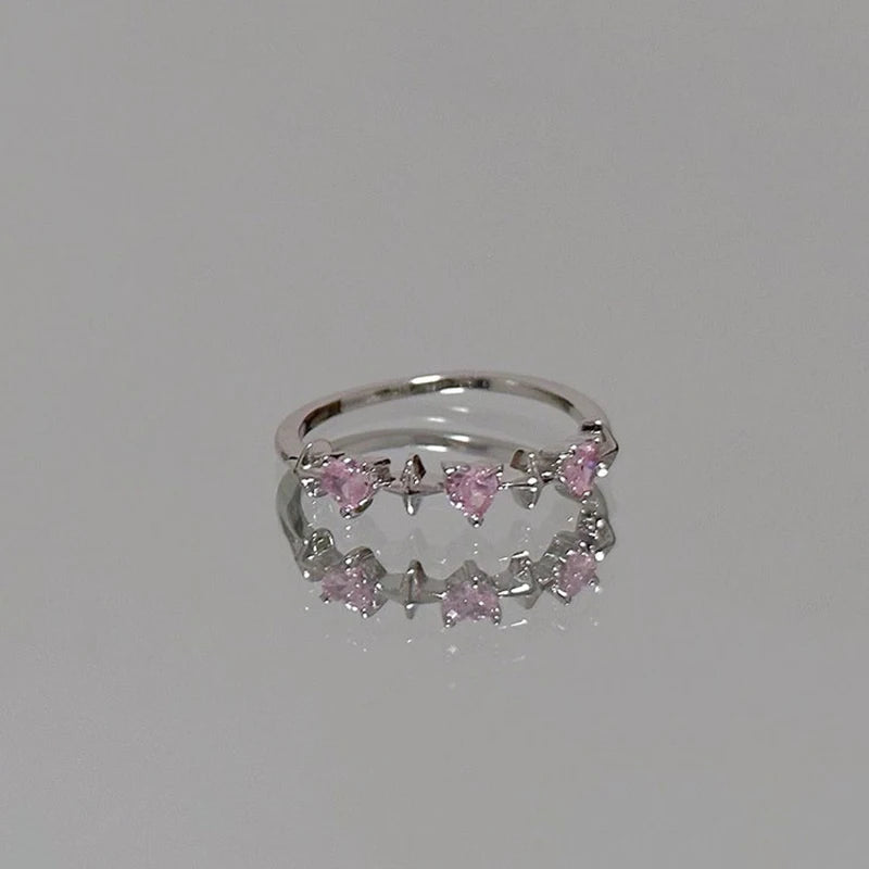 Y2K Style Sparkling Pink Zircon Bride Rings for Women Couples Korean Trendy Heart Star Geometric Wedding Party Jewelry