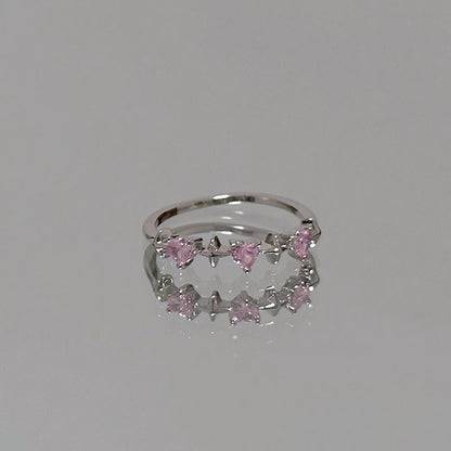 Y2K Style Sparkling Pink Zircon Bride Rings for Women Couples Korean Trendy Heart Star Geometric Wedding Party Jewelry