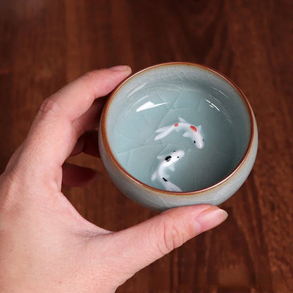 60Ml Crackle Golden Fish Celadon Porcelain Teacups Delicate Longquan Tea Cup Bowl Kungfu Serviceable Chinese Tea Cup Tea Making