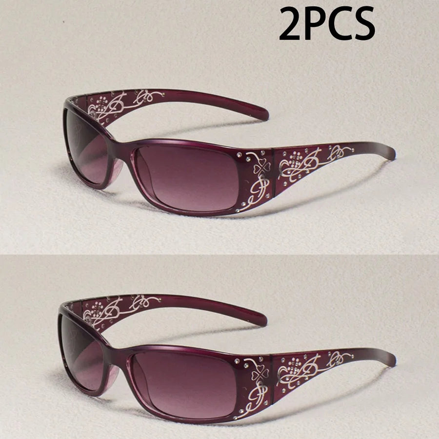 Pattern Decoration Diamond-Encrusted Square Frame Sunglasses Retro Style Daily Classic Fashion Ladies Vacation Travel Glasses