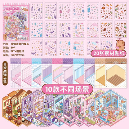 30Pcs 3D Miniature Scene Stickers, Layered Diorama Decals for Journal Scrapbooking, Puzzle Craft DIY Stress Relief