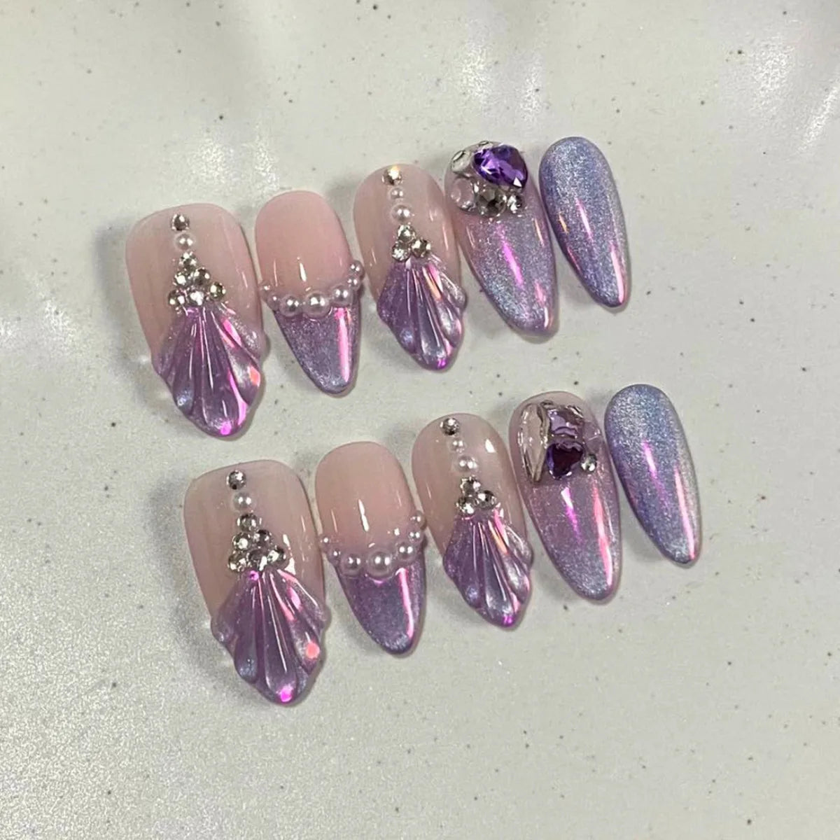 24Pcs/Set French Almond Press on Nails Pink Flower Fake Nails Spicy Girls False Nail Artificial Tips 네일팁 Накладные Ногти Uñas