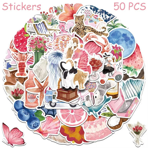 50/100Pcs Watercolor Dairy Stickers Decals for Phone Laptop Scrapbook Luggage Helmet DIY Graffiti Aesthetic Stickers Gifts
