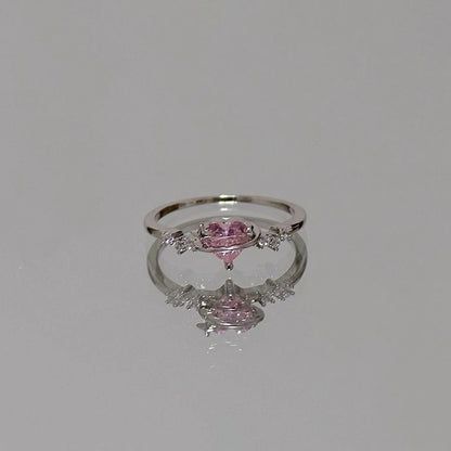 Y2K Style Sparkling Pink Zircon Bride Rings for Women Couples Korean Trendy Heart Star Geometric Wedding Party Jewelry