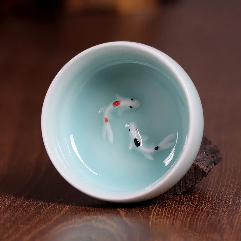 60Ml Crackle Golden Fish Celadon Porcelain Teacups Delicate Longquan Tea Cup Bowl Kungfu Serviceable Chinese Tea Cup Tea Making