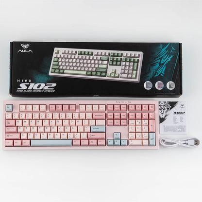S102 100% Full Size Layout Wired Only Membrane Gaming Silent Keyboard with Number Pad & RGB Backlight for Pc/Game/Office